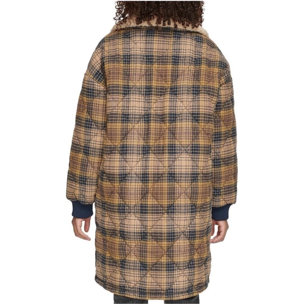 Levi’s Quilted Plaid Double Breasted Fleece Jacket with Cream Collar L - Picture 5 of 15